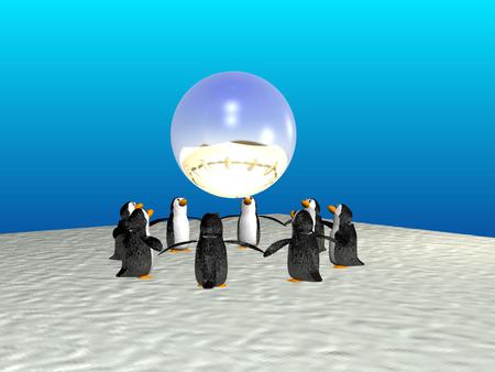 Mystic Penguins - globe, penguins, ball, sphere, snow