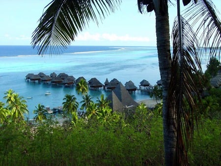 Cabins over water - french polynesia, water, holiday, tropical, resort, huts