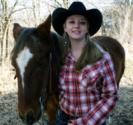 Old Friends - hat, cowgirl, shirt, horse