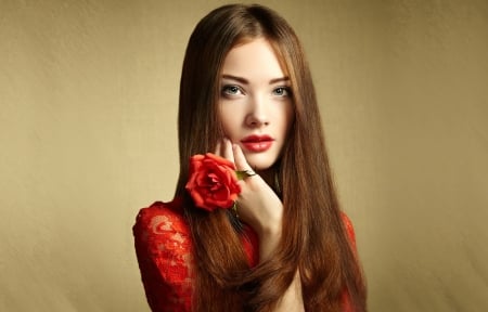 Passion - beauty, woman, passion, red, rose, moel