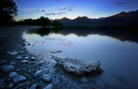 Last Light - rock, beach, lake, blue