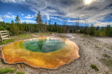 Morning Glory Pool - forest, cool, fun, sunset, nature