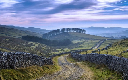 Paths III. - naturefield, landscape, scene, spring, path, mist, seasons, sky, way, clouds, hill, fog, road, HD, fall, nature, autumn, mountains, wallpaper