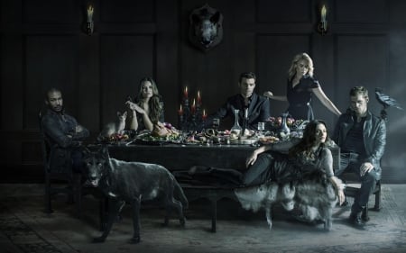 The Originals (2013-) - werewolf, ster, daniel gillies 	daniel gillies, the originals, dark, phoebe tonkin, table, joseph morgan, actress, danielle campbell, klaus, daniel gillies, raven, wolf, actor, animal, woman, marcel, elijah, fantasy, black, vampire, poster, man, dog, girl, the vampire diaries, tv series, leah pipes 	leah pipes, davina, charles michael davis, bird, camille, witch, leah pipes, blonde