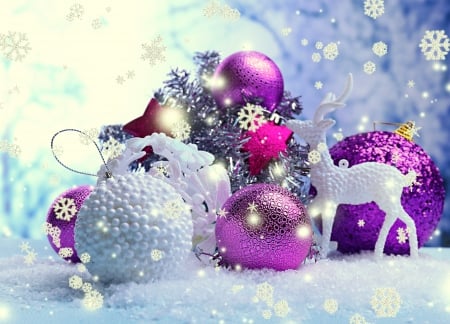 Xmas - balls, snow, winter, snowflakes, decoration, christmas