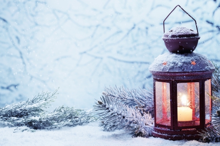 Xmas - winter, lantern, christmas, snow