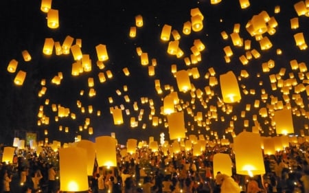 Chinese Lantern - lantern, people, gold, light