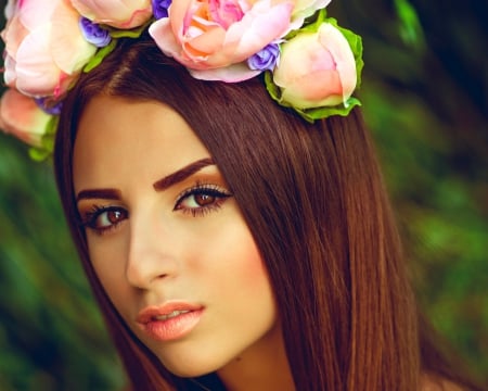 Pretty Face - flowers, face, woman, model