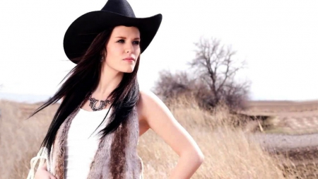 Cowgirl Pose - hat, cowgirl, rope, pose, field, tree