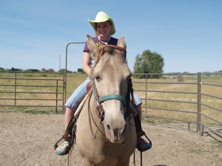 lady and horse - calmness, effect, cowgirl, enjoyment, horse