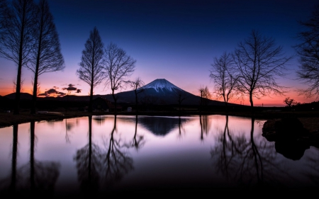 Mt. Fuji - lake, landscape, mountain, night, fuji, japanese, nature, japan, scenery