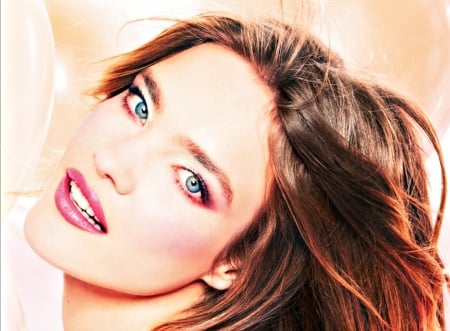 Natalia Vodianova - face, make-up, natalia vodianova, pink, model, girl, blue eyes, woman, femeie