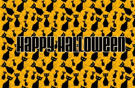 Happy Halloween! - black, yellow, word, halloween, pattern, card, texture, cat