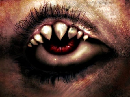 Nightmare - halloween, art, red, eye, fangs, nightmare, fantasy