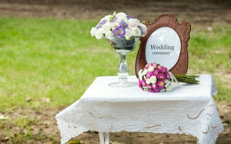 Wedding Ceremony - table, wedding, flowers, frame