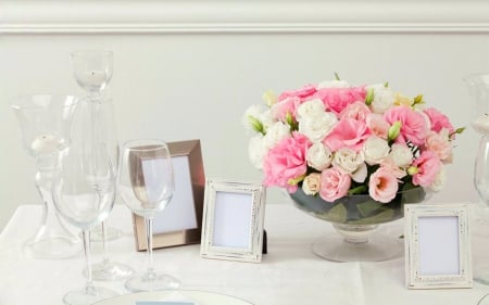 Pink Roses - flowers, roses, bowl, pink, glass