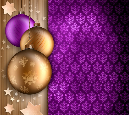 Xmas Balls - christmas, purple, balls, golden, stars