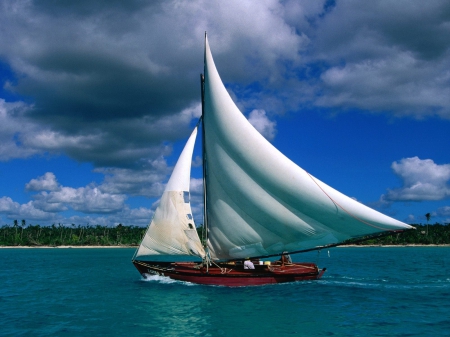 Clear Sailing - Ocean, tropical, blue, sailboat, Dominican Republic, island, paradise