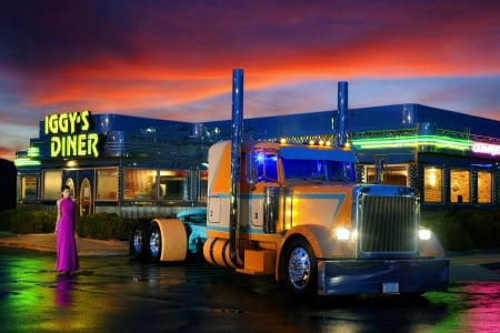 Nite Life - truck, sexy girl, peterbilt, semi