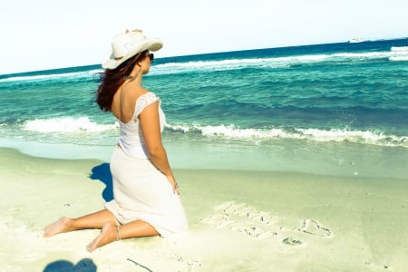 Cowgirl~Nikki Briar - beaches, women, fun, girls, models, beach, female, hat, cowgirl, water, sunglasses, singer, hats, cowgirls, western, brunette, sand, style, ocean, fashion, waves, brunettes, nikki briar