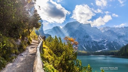 Walkway Above Lake Braies in Bolzano, Italy