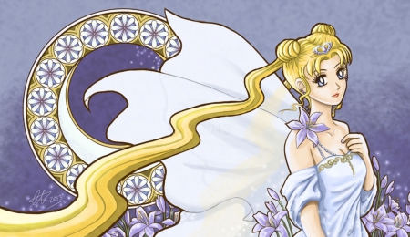 Serenity - nice, princess serenity, beauty, princess, female, hot, blond, anime girl, elegant, angelic, blond hair, gorgeous, pretty, blonde hair, anime, maiden, lady, sexy, girl, long hair, lovely, serenity, divine, sailor moon, sublime, beautiful, sweet, sailormoon, dress, blonde, flower