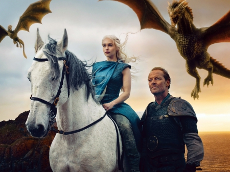 game of thrones - game, horse, dragon, thrones