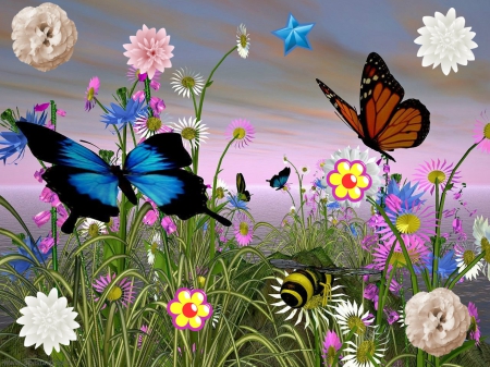 BUTTERFLIES AND FLOWERS - BUTTERFLIES, BEAUTIFUL, GORGEOUS, FLOWERS