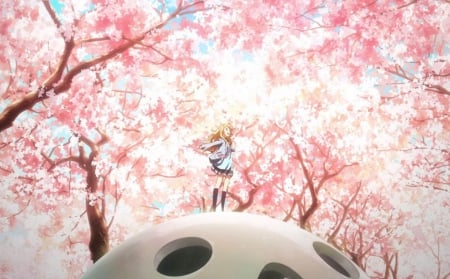 Kaoru - girl, cherry, haru, spring, sakura, beautiful, pink, blossom, anime, scene