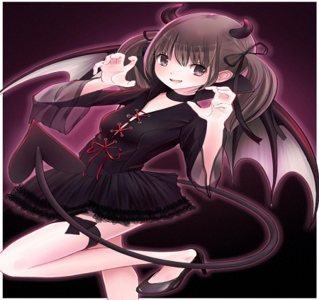 Little Devil - bat, wings, girl, cute, devil, orginal, halloween, long hair