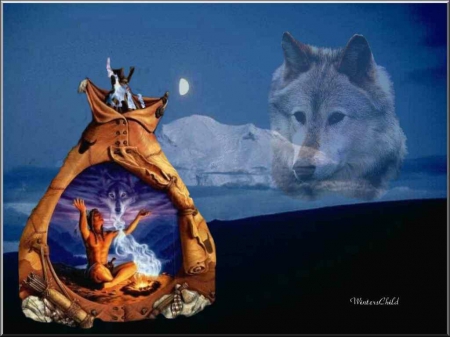 Native American Art - american, wolf, native, spirit