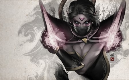 Templar Assassin - purple, pink, black, templar assassin, game, girl, art, white, fantasy, lanaya, dota 2, woman