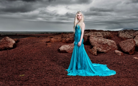 beauty - dress, girl, iceland, skyblue