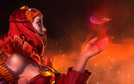 Lina - woman, girl, lina, fire, fantasy, dota 2, game, the slayer, red