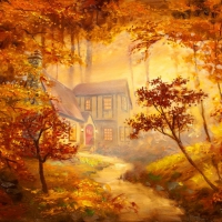 House in autumn forest