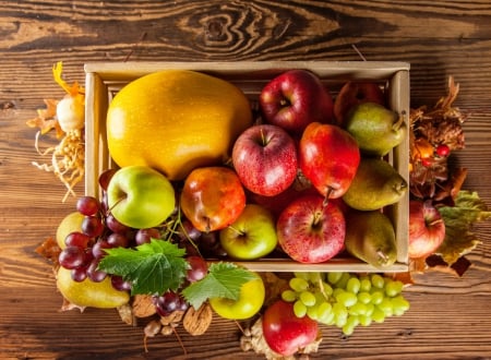 Autumn fruits - grape, plenty, beautiful, colors, lovely, fall, colorful, apples, autumn, background, fruits, foliage