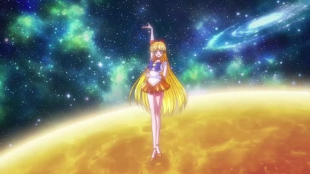 Sailor Venus - pretty, anime, yellow, female, planet, blonde, blond hair, light, long hair, space, sailor moon, blond, nice, anime girl, sailormoon, venus, girl, blonde hair, lovely, sweet, glowing, universe, magical girl, sailor venus