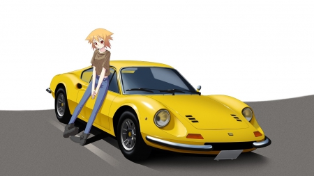 Waiting - girl, anime, porsche, car