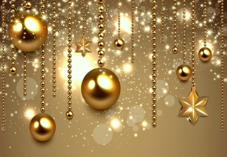 Xmas - balls, stars, golden, decoration, christmas