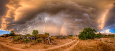 Rainbow - Storm, Rainbow, Landscape, Clouds