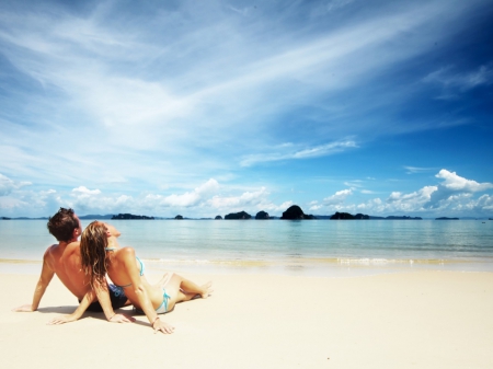 Couple on the beach - love, sky, beach, people, couple, sand