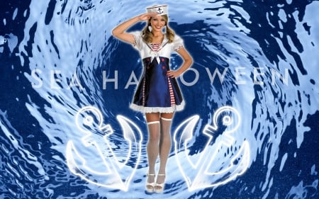 Halloween Navy Girl - photo, halloween, blonde, girl, blue