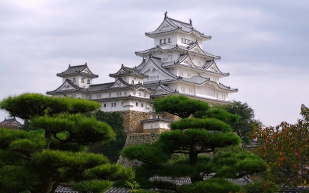 Himeji Castle, Japan - hineji, japan, trees, castle