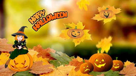 Fall Leaves - Halloween - fall leaves, fantasy, nature, collage, Halloween