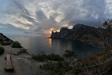 Sunset - bay, nature, sunset, sea