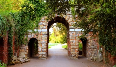 Archway at Entrance to Park - architecture, archway, park, brick