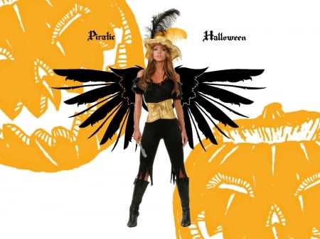 Piratic Halloween - wings, black, photo, halloween, orange, pirate