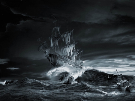 ghost ship - ghost, ship, ocean, boat