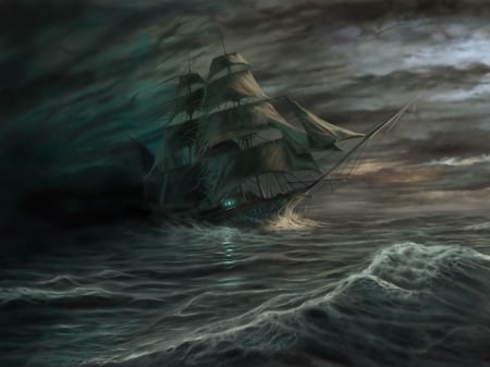 ghost ship - ghost, ship, ocean, wave