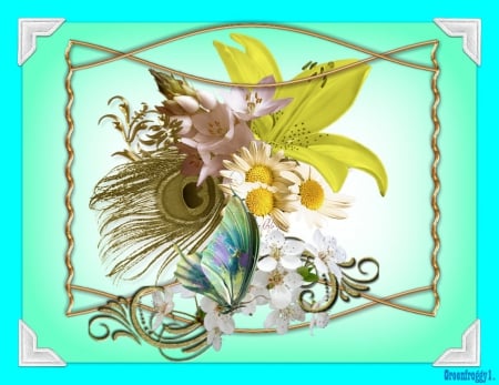 FLOWER FEATHER AND BUTTERFLY - feather, flower, creation, butterfly